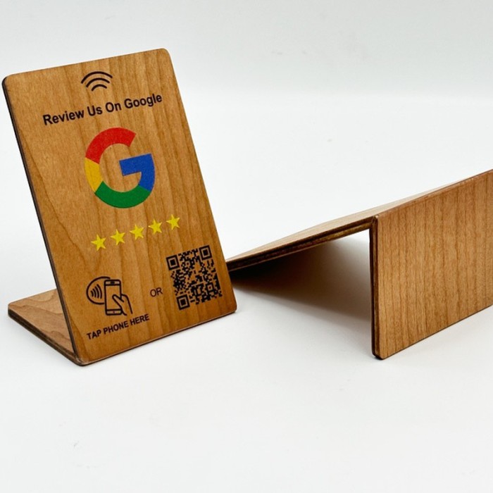 Chevalet NFC en bois « avis Google »