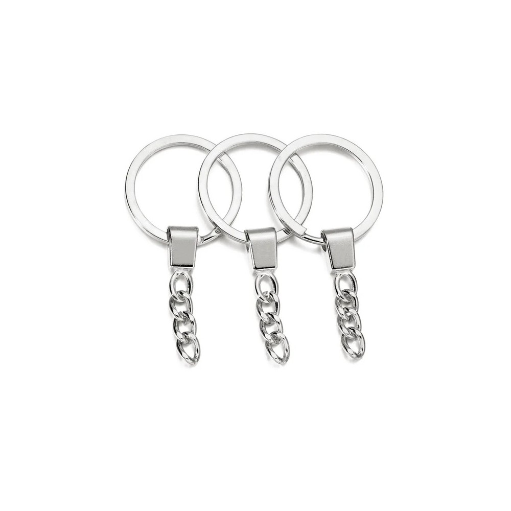 Anneau porte-clés rhodié 30 mm avec chaîne