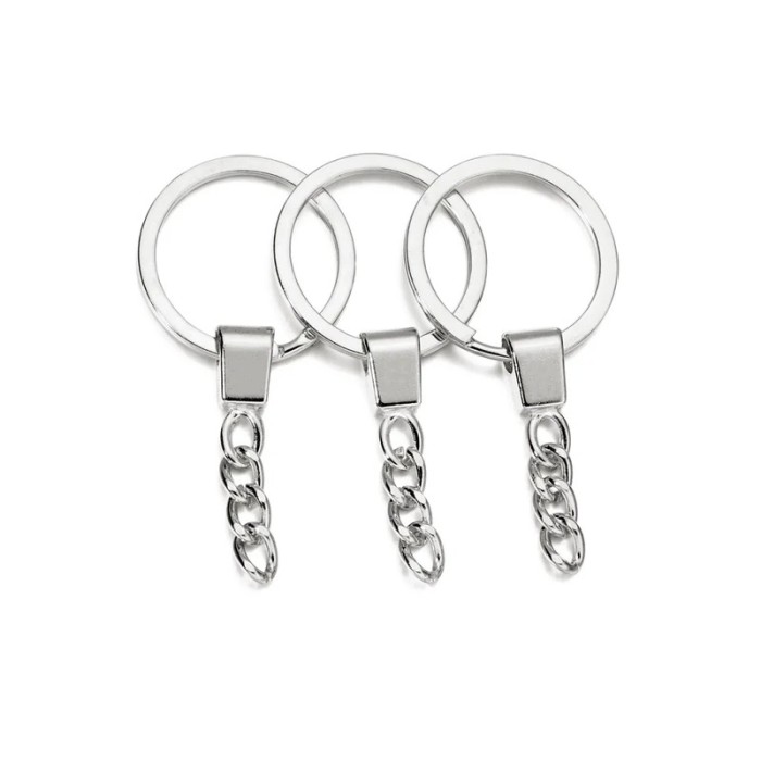 Anneau porte-clés rhodié 30 mm avec chaîne